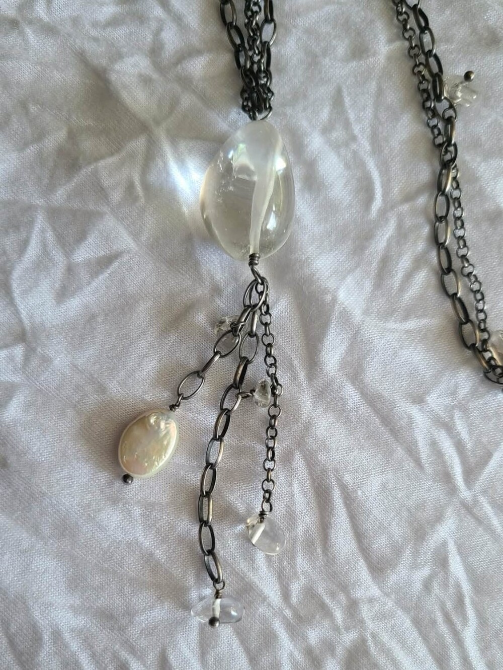 Silpada Layered Sterling Silver Chain, Crystal And Pearl Tassel Necklace - Picture 2 of 6